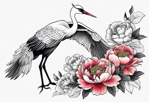 Japanese crane with peonies tattoo idea
