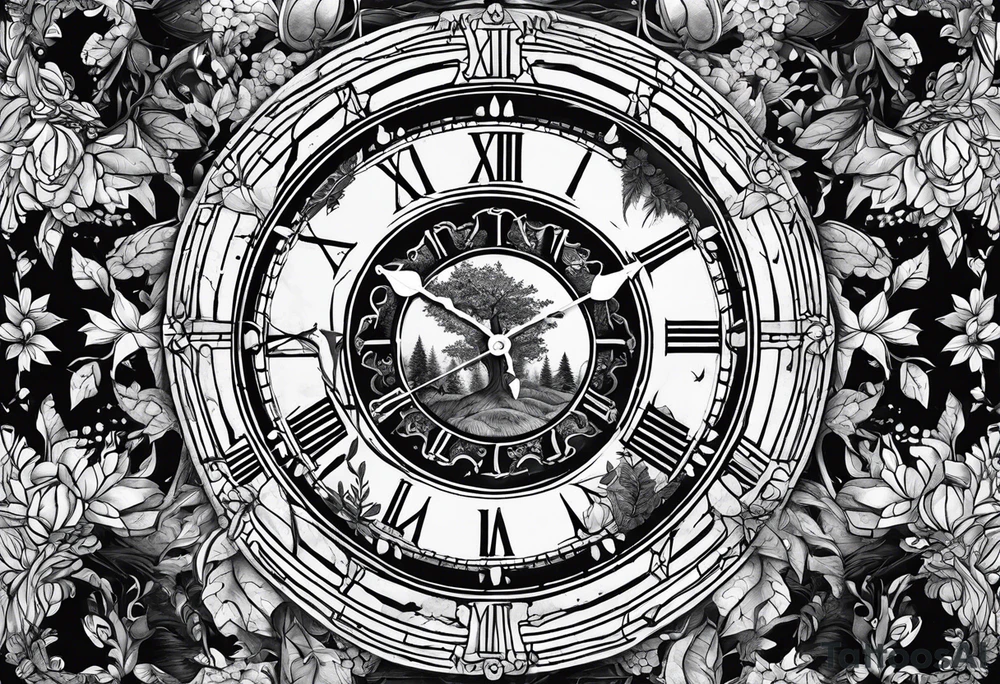 clock, time, forest, underground, grave, crypto tattoo idea