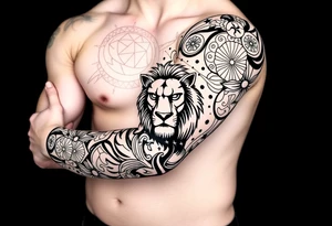 Tribal Sicilian sleeve with patterns
And symbols with a lion tattoo idea