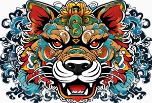 Okinawa style shisa dogs, chest/pecs, Yakuza style tattoo idea