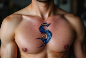 A royal blue "S" wrapped in a delicate gold chain, giving a luxurious feel. tattoo idea