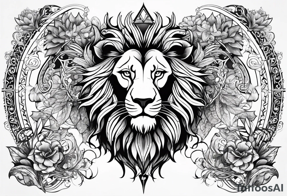 tattoo full sleeve that includes lion, cancer, aquarius and sagittarius signs tattoo idea