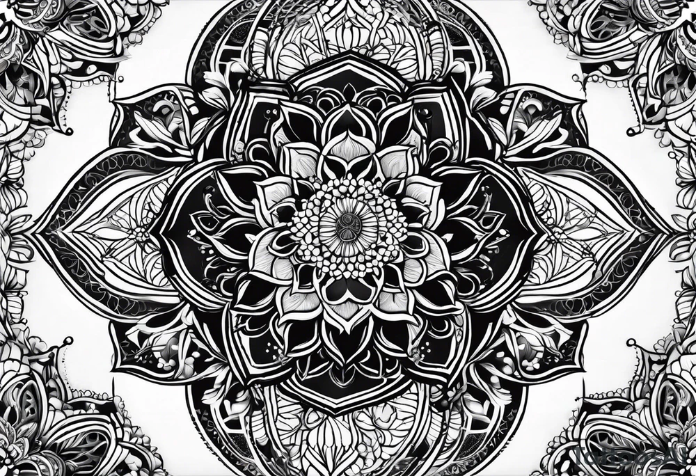 flower of life with henna pattern for sleeve tattoo idea