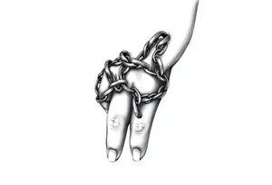 Chains wrapped on thumb and pointer finger connecting together tattoo idea