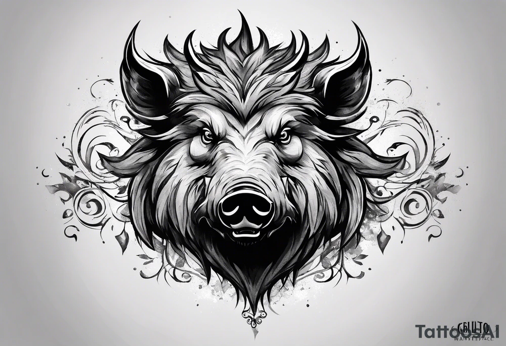 angry boar front tattoo idea