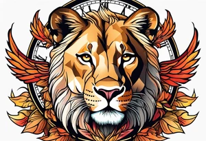 Lioness with wings clock tattoo idea