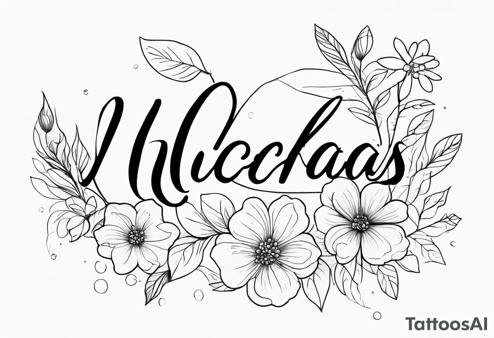 Nicholas written in cursive with flowers tattoo idea