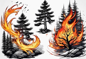 Pine tree turning into flame tattoo idea