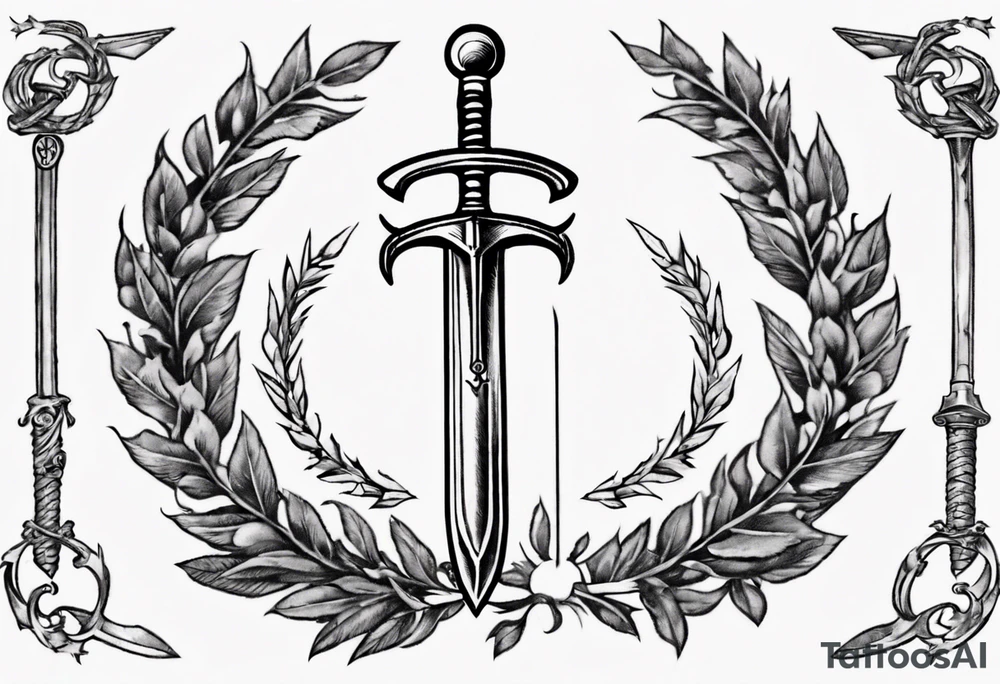 number 13 centered in a laurel leaf wreath and a sword going through the center of the wreath tattoo idea