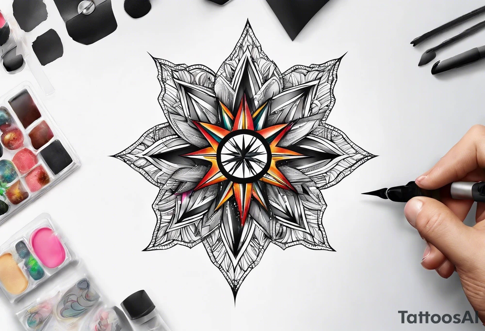 Bursting star with digital time of 17:27 tattoo idea
