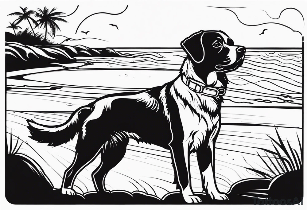 dog playing on the beach tattoo idea