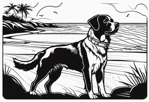 dog playing on the beach tattoo idea