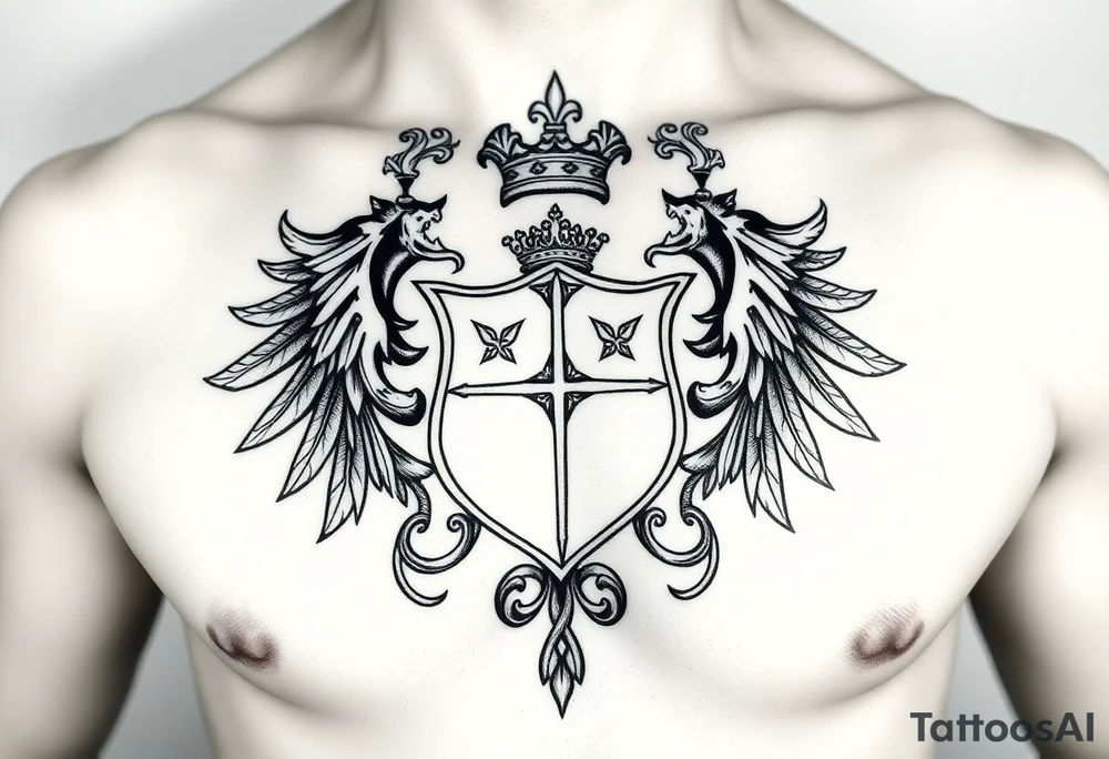 Powerful mideval Irish family crest for a full chest tattoo tattoo idea