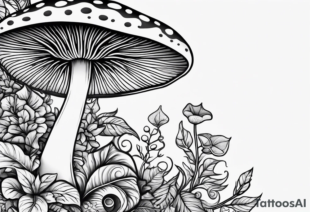 vines wrapped around a mushroom tattoo idea