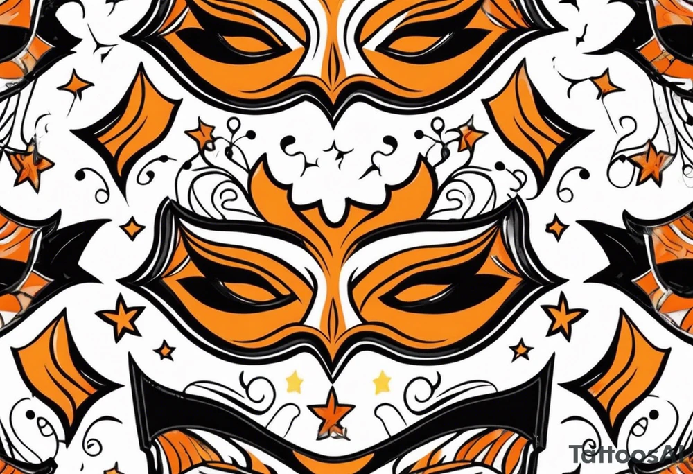 Unhappy Masquerade mask that is orange and black simple tattoo idea