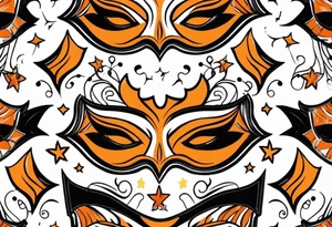 Unhappy Masquerade mask that is orange and black simple tattoo idea