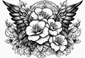 sleeve tattoo full guns and flowers and wings tattoo idea