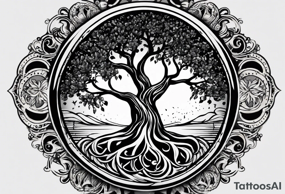 Should be on the arm or hand it can also be around the arm like a circle. The tattoo should be tree of life with thia text: Don't waste your time looking back, you're not going that way. tattoo idea