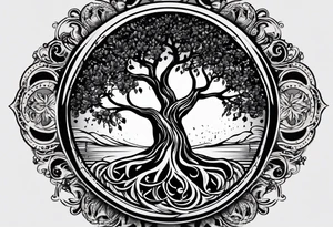 Should be on the arm or hand it can also be around the arm like a circle. The tattoo should be tree of life with thia text: Don't waste your time looking back, you're not going that way. tattoo idea