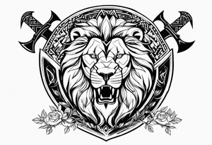 Valhalla sword shield lion 
 axe Valknut tattoo idea
