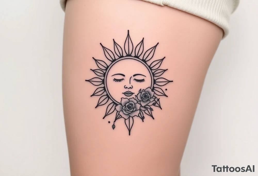 Traditional old
School sun with simple face, Sun, rose and crab old school style tattoo idea