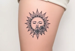 Traditional old
School sun with simple face, Sun, rose and crab old school style tattoo idea