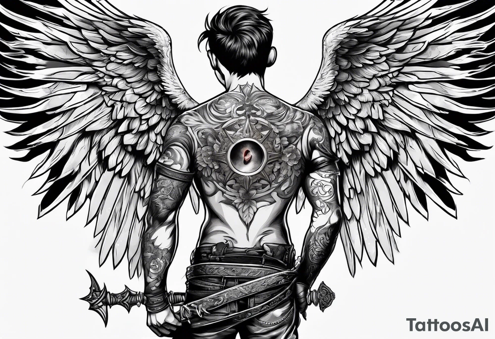 Kid looking up at the angel of death tattoo idea