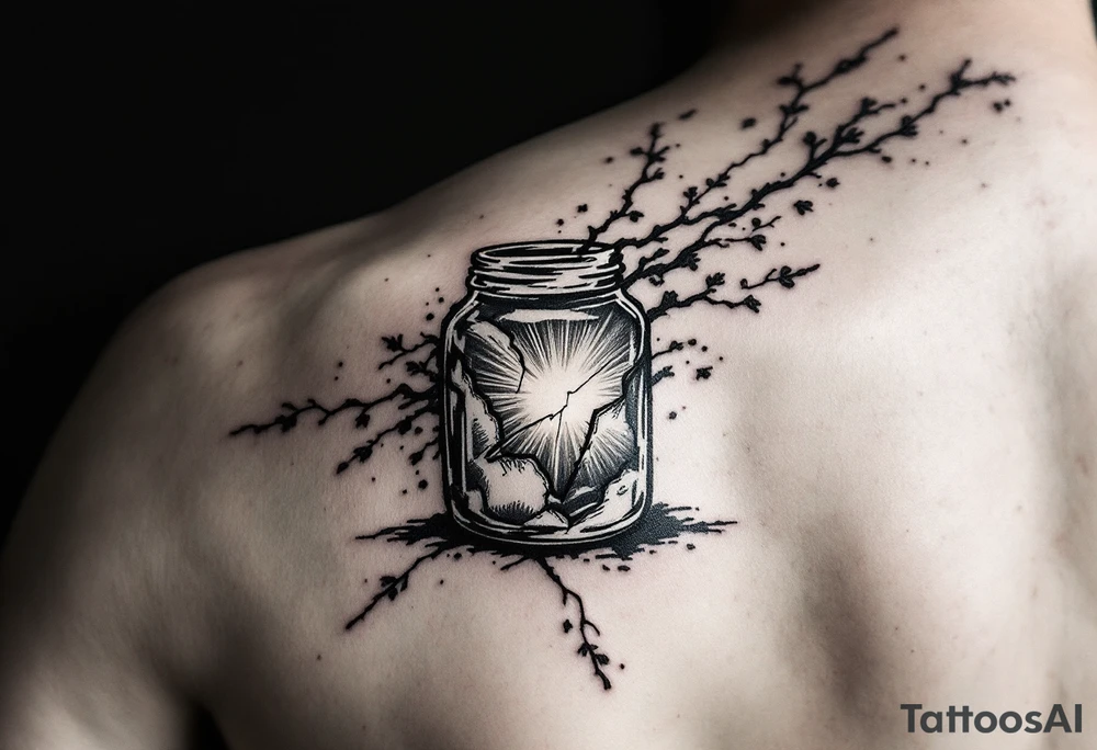 design a tattoo based on “treasures in jars of clay”design a jar that is slightly cracked with some rays of light coming out. tattoo idea