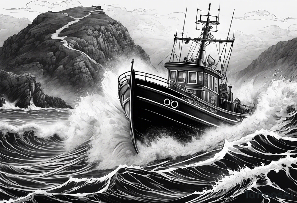 lifeboat on raging sea in cornwall tattoo idea
