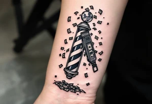 Barber pole and clipper with raining money tattoo idea