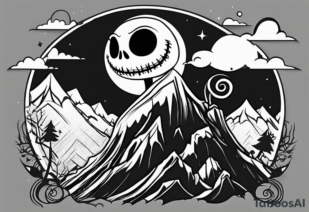 jack skellington on the top of montain tattoo idea
