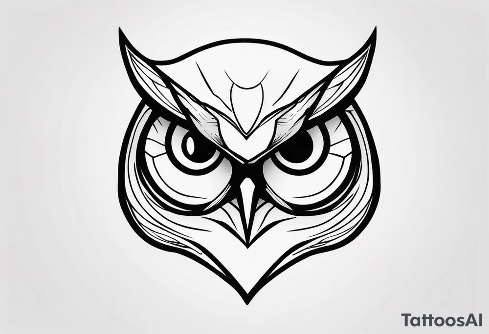 one black line drawing of owl head, in the style of simplified and stylized illustrations, simple line drawing, high resolution vector tattoo idea