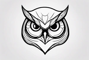 one black line drawing of owl head, in the style of simplified and stylized illustrations, simple line drawing, high resolution vector tattoo idea