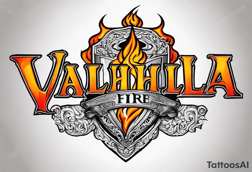 Valhalla on  fire shield sword tattoo idea