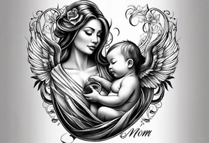 chest tattoo : 
mom and baby son tattoo idea