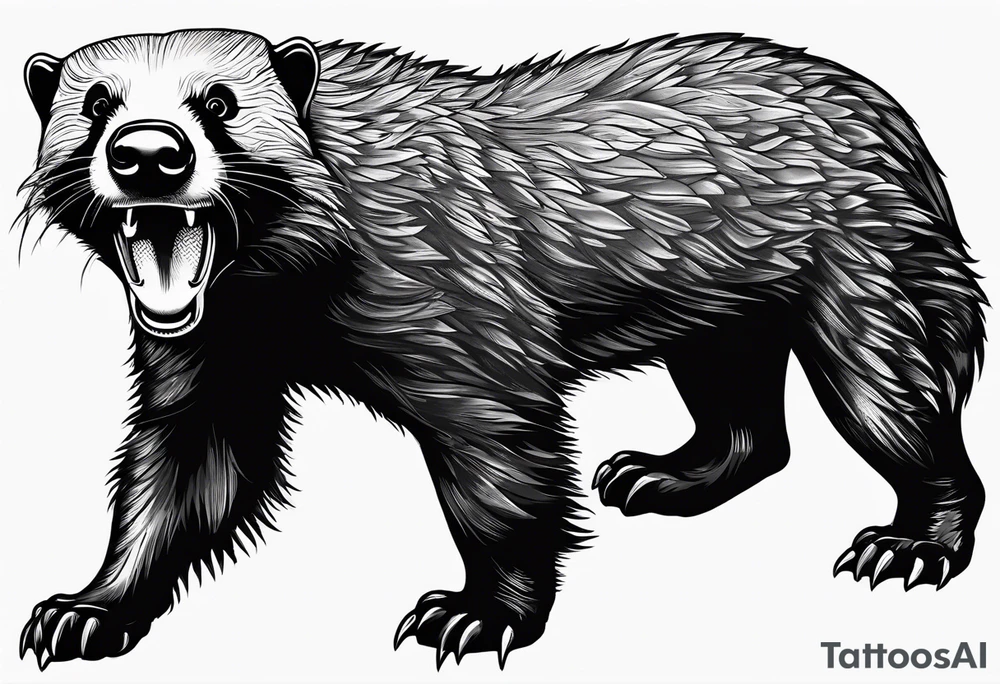 Muscular old honey badger lifting weights tattoo idea