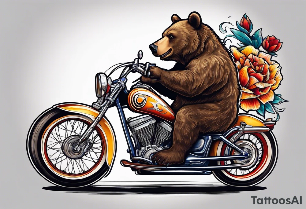 BEAR RIDING A BIKE PLAYING GUITAR tattoo idea