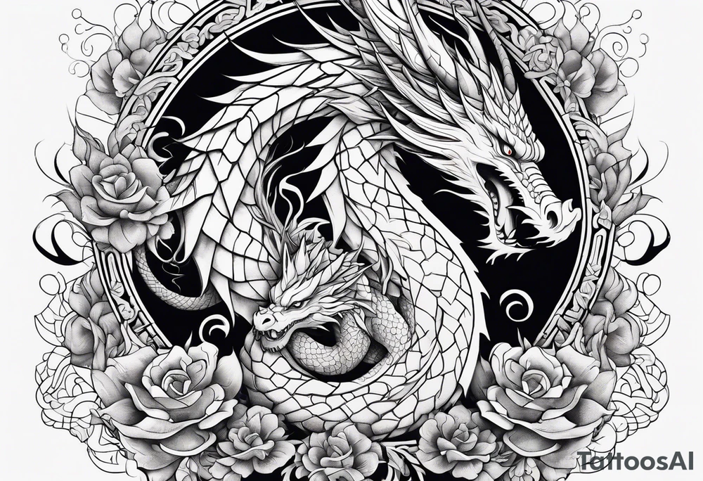 powerful dragon holding and protecting a female tattoo idea