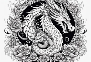 powerful dragon holding and protecting a female tattoo idea