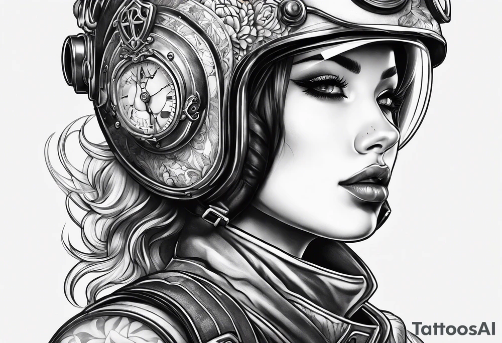 Female with diver helmet on tattoo idea