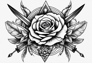 five Indian arrows going through a single rose on a forearm tattoo idea