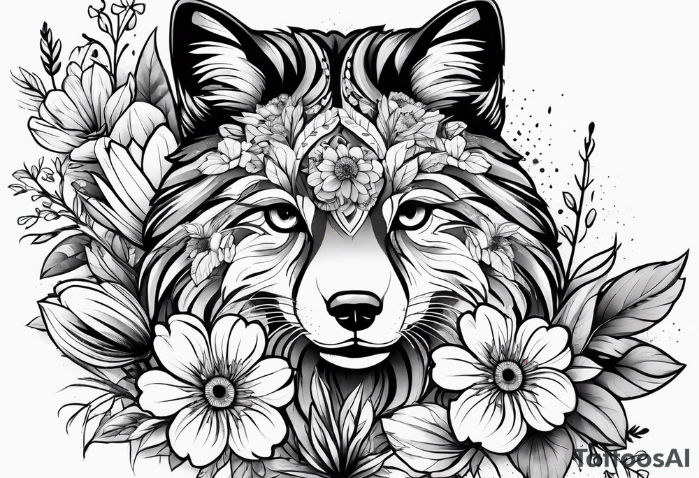 paw print and wild flowers tattoo idea