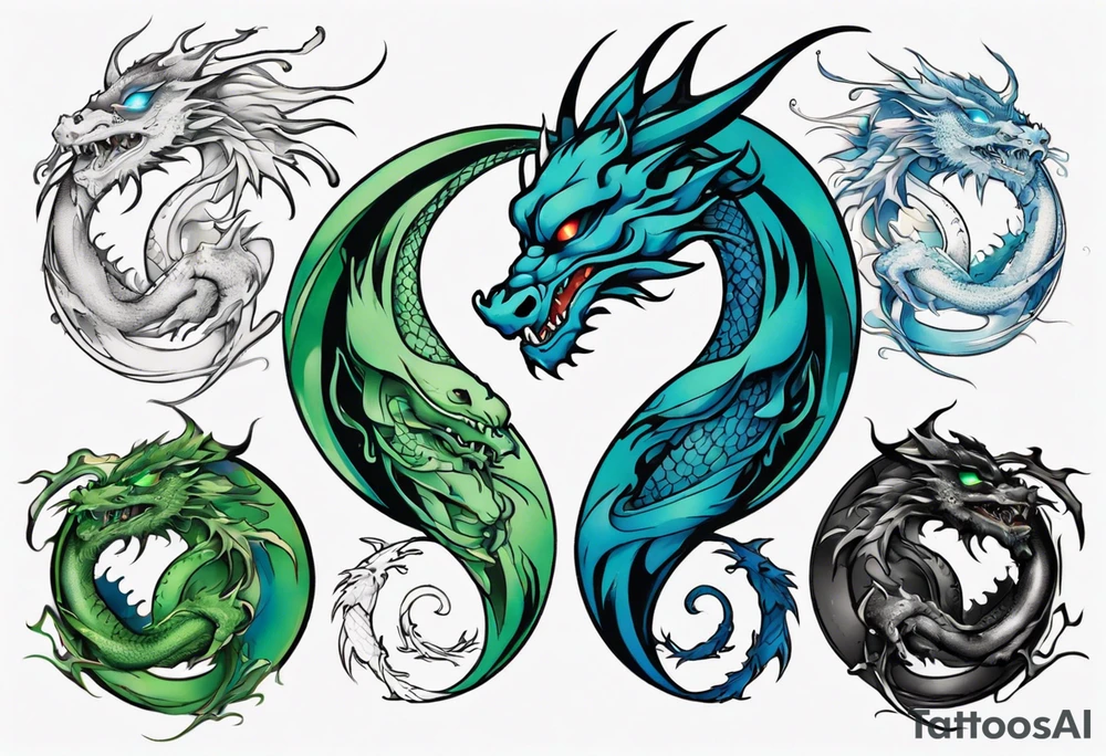 dragon half blue half green ying yang tattoo idea