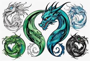 dragon half blue half green ying yang tattoo idea