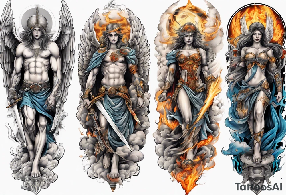 Full arm sleeves with 3 warrior angels on it tattoo idea