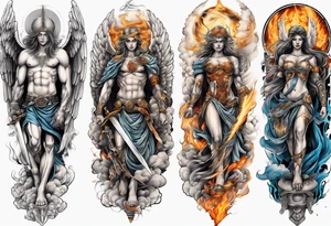 Full arm sleeves with 3 warrior angels on it tattoo idea