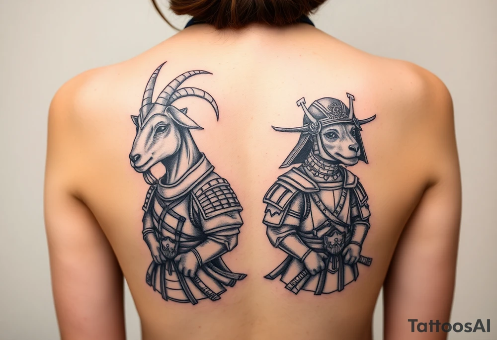 Goat and dog dressed up as samurai warriors tattoo idea