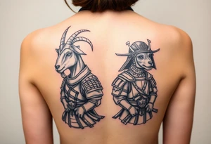 Goat and dog dressed up as samurai warriors tattoo idea
