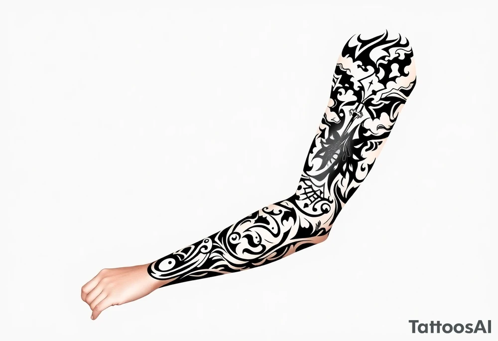 right arm sleeve, storm clouds and lightning mixed throughout, tattoo idea