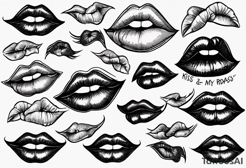 Bitten lips with "Kiss my a$$" written inside them tattoo idea